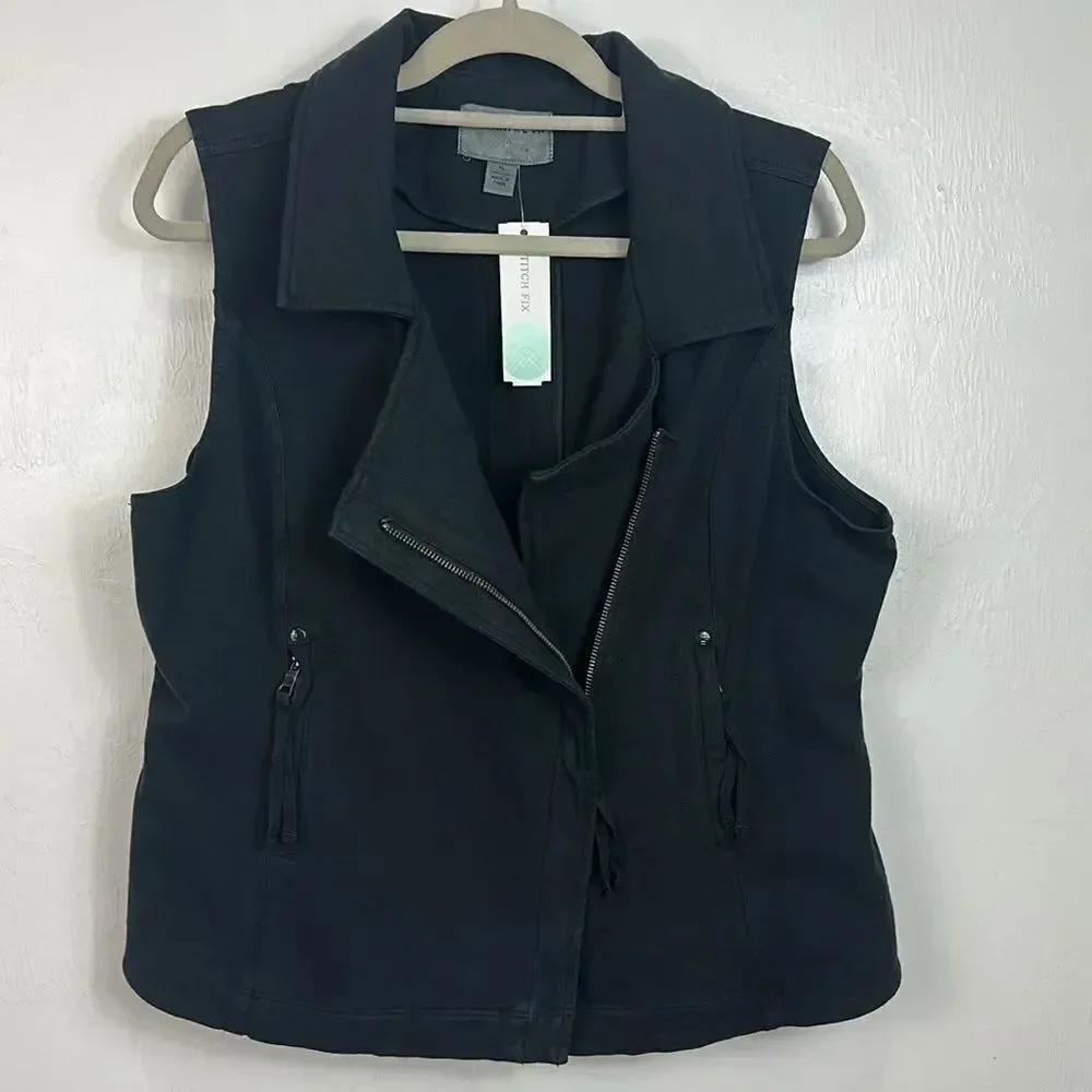 Marrakech Black Cotton Blend Sleeveless Moto Style Jacket Size XL